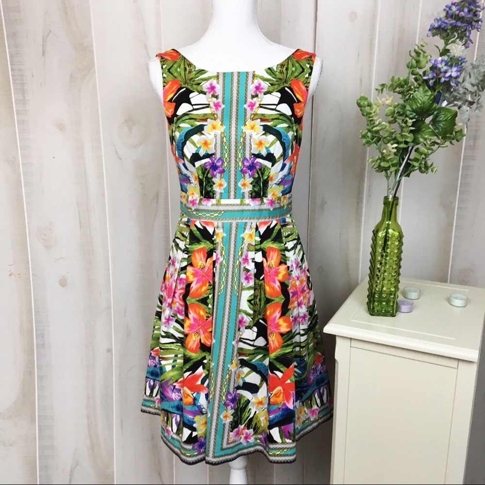 Maggy London Bright Pattern Tropical Floral Dress